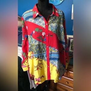 Caleooa Red, Yellow Patterned Tunic Shirt Sz. 2X